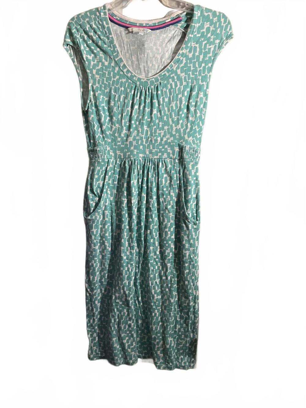 Boden Cap Sleeve Dress with Pockets - Mint Green Pattern 4 Long